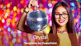  Presentation with disco ball - Colorful PPT layouts enhanced with smiley balls - portrait of glamorous asian girl backdrop and a tawny brown colored foreground