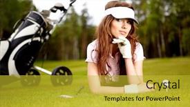  Presentation with country club - Slide deck having smiley balls - young woman playing golf background and a  colored foreground