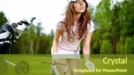  Presentation with country club - Amazing slide set having smiley balls - young woman playing golf backdrop and a  colored foreground