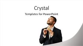  Presentation with people lost money fired businessman - Slide set featuring smiley businessman counting money and looking up at empty white copyspace background and a white colored foreground