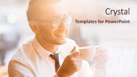  Presentation with cup coffee - Slide set enhanced with smiley-businessman-with-cup background and a lemonade colored foreground