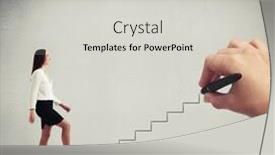  Presentation with stairs - PPT layouts enhanced with smiley-businesswoman-following-up-stairs and a light gray colored foreground