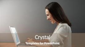  Presentation with statistic - Slides with sexy girl using laptop - smiley businesswoman looking at growing background and a coral colored foreground