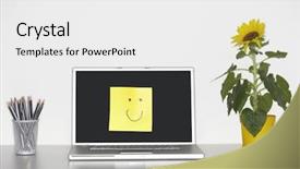  Presentation with pencils - Slide deck featuring smiley face on laptop screen background and a white colored foreground