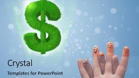  Presentation with dollar sign - Presentation theme consisting of smiley fingers looking at green background and a light blue colored foreground