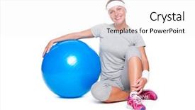  Presentation with fitness - Presentation theme having smiley fitness woman sitting near background and a  colored foreground