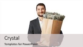  Presentation with cutout paper people standing around globe holding hands - Amazing theme having smiley man holding paper bag backdrop and a light gray colored foreground