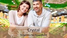  Presentation with products supermarket - PPT theme featuring smiley marketing - image of happy couple background and a  colored foreground