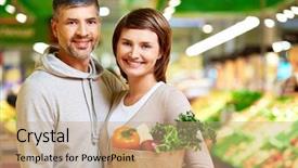  Presentation with products supermarket - Theme consisting of smiley marketing - image of happy couple background and a coral colored foreground