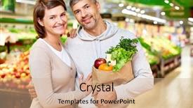  Presentation with products supermarket - Cool new PPT theme with smiley marketing - image of happy couple backdrop and a coral colored foreground