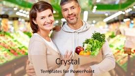  Presentation with products supermarket - Beautiful presentation theme featuring smiley marketing - image of happy couple backdrop and a coral colored foreground