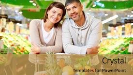  Presentation with products supermarket - Audience pleasing theme consisting of smiley marketing - image of happy couple backdrop and a yellow colored foreground
