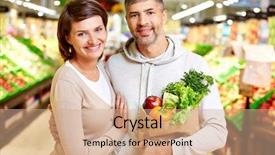  Presentation with products supermarket - Presentation having smiley marketing - image of happy couple background and a coral colored foreground