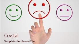  Presentation with press - PPT theme with smiley marketing - man hand press sad face background and a lemonade colored foreground