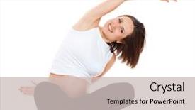  Presentation with pregnant woman in hospital - Cool new presentation theme with smiley pregnant woman doing stretching exercise isolated on white background backdrop and a light gray colored foreground