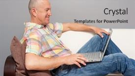  Presentation with gold man smile - Audience pleasing presentation theme consisting of smiley senior man with notebook backdrop and a mint green colored foreground