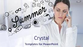  Presentation with red white blue business - Theme having smiley balls - frustrated business woman against summer background and a sky blue colored foreground