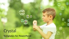  Presentation with dog park dogs plays - Cool new PPT layouts with little boy playing with bubbles backdrop and a yellow colored foreground