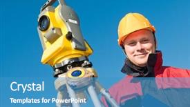  Presentation with surveyor - PPT theme featuring smiley surveyor worker making measurement background and a teal colored foreground