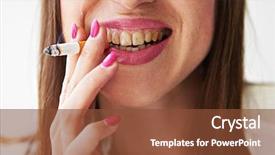  Presentation with teeth - Presentation design enhanced with smiley woman with yellow dirty background and a tawny brown colored foreground