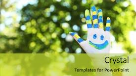  Presentation with natural - PPT layouts consisting of smiley world - smiling colorful hand on natural background and a yellow colored foreground