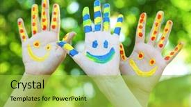  Presentation with colorful nature borders - Presentation theme enhanced with smiley world - smiling colorful hands on natural background and a yellow colored foreground