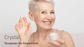  Presentation with 60s - Slides consisting of smiling-60s-middle-aged-mature and a coral colored foreground