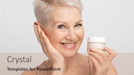  Presentation with 60s - PPT theme consisting of smiling-60s-middle-aged-mature and a coral colored foreground