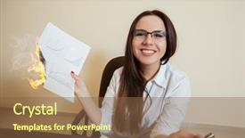  Presentation with accountant - Colorful PPT theme enhanced with smiling accountant burns financial documents backdrop and a tawny brown colored foreground