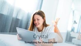  Presentation with digital self - PPT theme enhanced with smiling-adorable-teenage-girl background and a light blue colored foreground