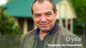  Presentation with country - Amazing presentation theme having smiling-adult-man backdrop and a gray colored foreground