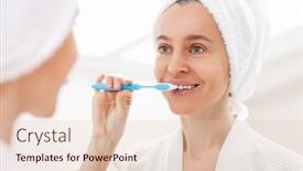  Presentation with teeth whitening - Presentation theme consisting of smiling-adult-woman-brushing-teeth background and a lemonade colored foreground