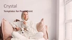  Presentation with tea coffee - PPT layouts enhanced with smiling-adult-woman-sitting-relaxing background and a lemonade colored foreground