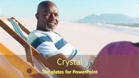  Presentation with retirement - Slide set enhanced with smiling-african-american-bald-senior background and a tawny brown colored foreground