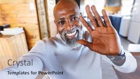  Presentation with log cabin - PPT layouts with smiling-african-american-bald-senior background and a light blue colored foreground