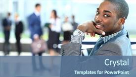  Presentation with african american business - Presentation design featuring smiling african american business background and a ocean colored foreground