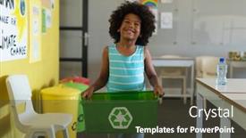  Presentation with environmental cleanup - PPT theme consisting of smiling-african-american-elementary-schoolboy background and a  colored foreground