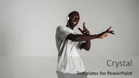  Presentation with african music - PPT theme having smiling-african-american-guy-listening background and a light gray colored foreground