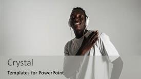  Presentation with african music - Audience pleasing slides consisting of smiling-african-american-guy-listening backdrop and a light gray colored foreground