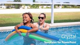  Presentation with family photo - Slide deck featuring smiling-african-american-little-boy background and a teal colored foreground