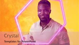  Presentation with face match - Presentation design consisting of smiling-african-american-male-fan background and a coral colored foreground