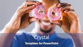  Presentation with donuts pink - Slide deck with smiling-african-american-man-holding background and a ocean colored foreground
