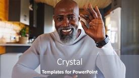  Presentation with nature cabin - Presentation theme having smiling-african-american-man-making background and a gray colored foreground