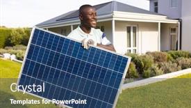  Presentation with african american - Presentation design consisting of smiling-african-american-mid-adult background and a ocean colored foreground