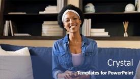  Presentation with decor - Presentation design having smiling-african-american-mid-adult background and a ocean colored foreground