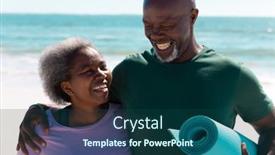  Presentation with happy retirement - Theme enhanced with smiling-african-american-senior-couple background and a ocean colored foreground