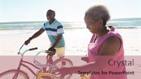  Presentation with walking together - Slide set having smiling-african-american-senior-couple background and a coral colored foreground