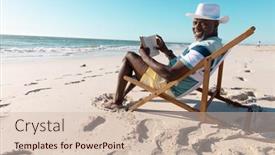  Presentation with hobbies - Presentation design consisting of smiling-african-american-senior-man background and a soft green colored foreground