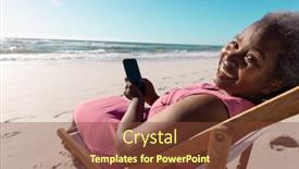  Presentation with retirement - Presentation theme featuring smiling-african-american-senior-woman background and a tawny brown colored foreground