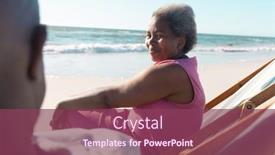  Presentation with retirement - PPT theme with smiling-african-american-senior-woman background and a violet colored foreground